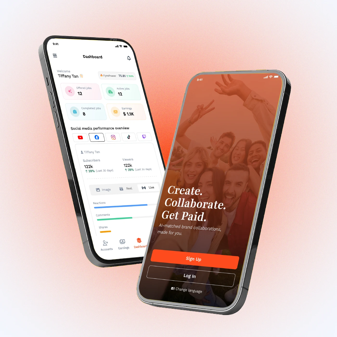Atisfyre marketplace preview Atisfyre creator app on two phones